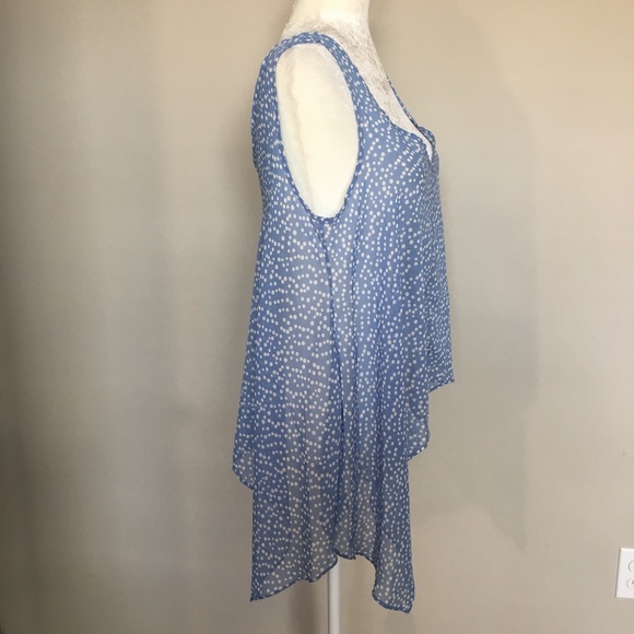 Soprano Medium Baby Blue Polka Dot Popover Blouse - Picture 2 of 8